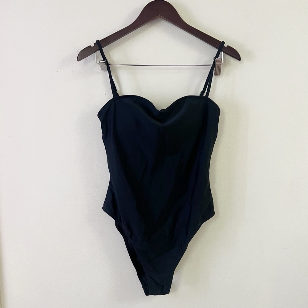 Relleciga Black One Piece Swimsuit Adjustable Straps NEW Size Large